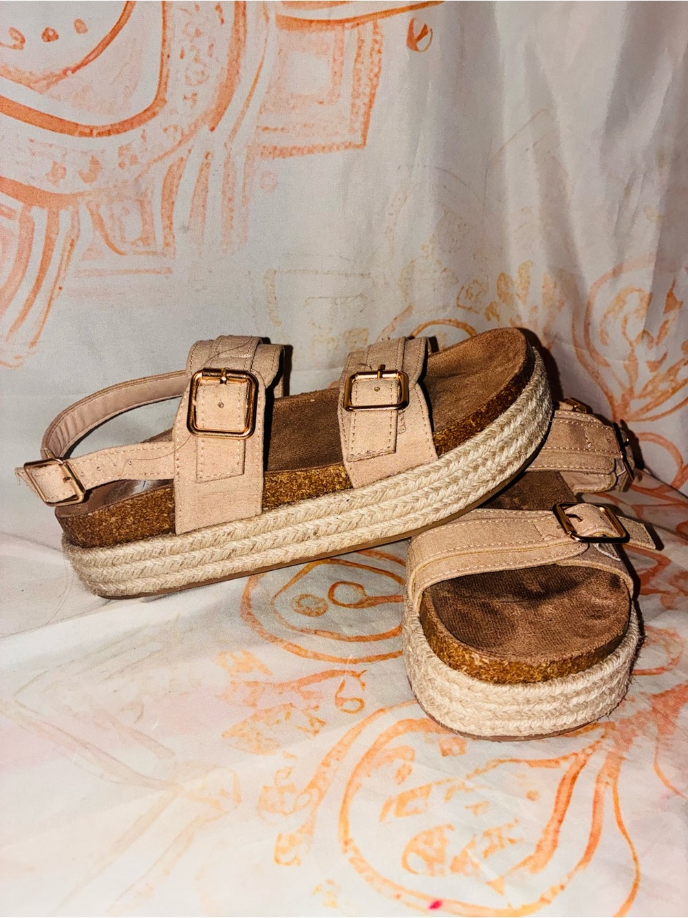 Seychelles Beige Platform Espadrille Sandals with Buckle Straps